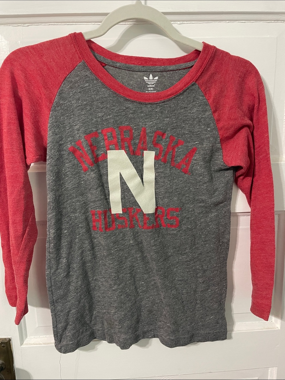 adidas Gray and Red Nebraska Huskers Raglan Long-Sleeve Tee
